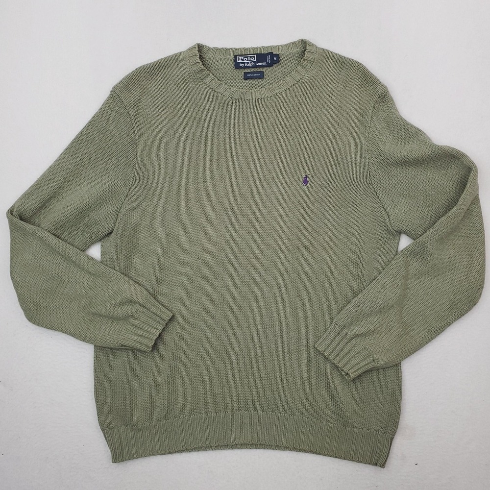 Vintage Polo Ralph Lauren Sweater Mens Medium Green Pullover Crewneck Small Pony